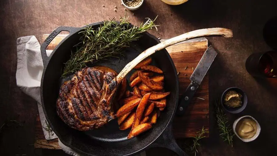 Dish with beef and fries