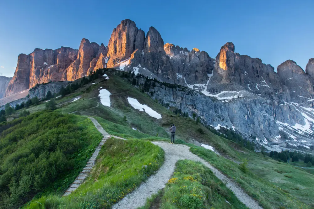 Shot of the Gardena Pass in the South Tyrol Dolomites