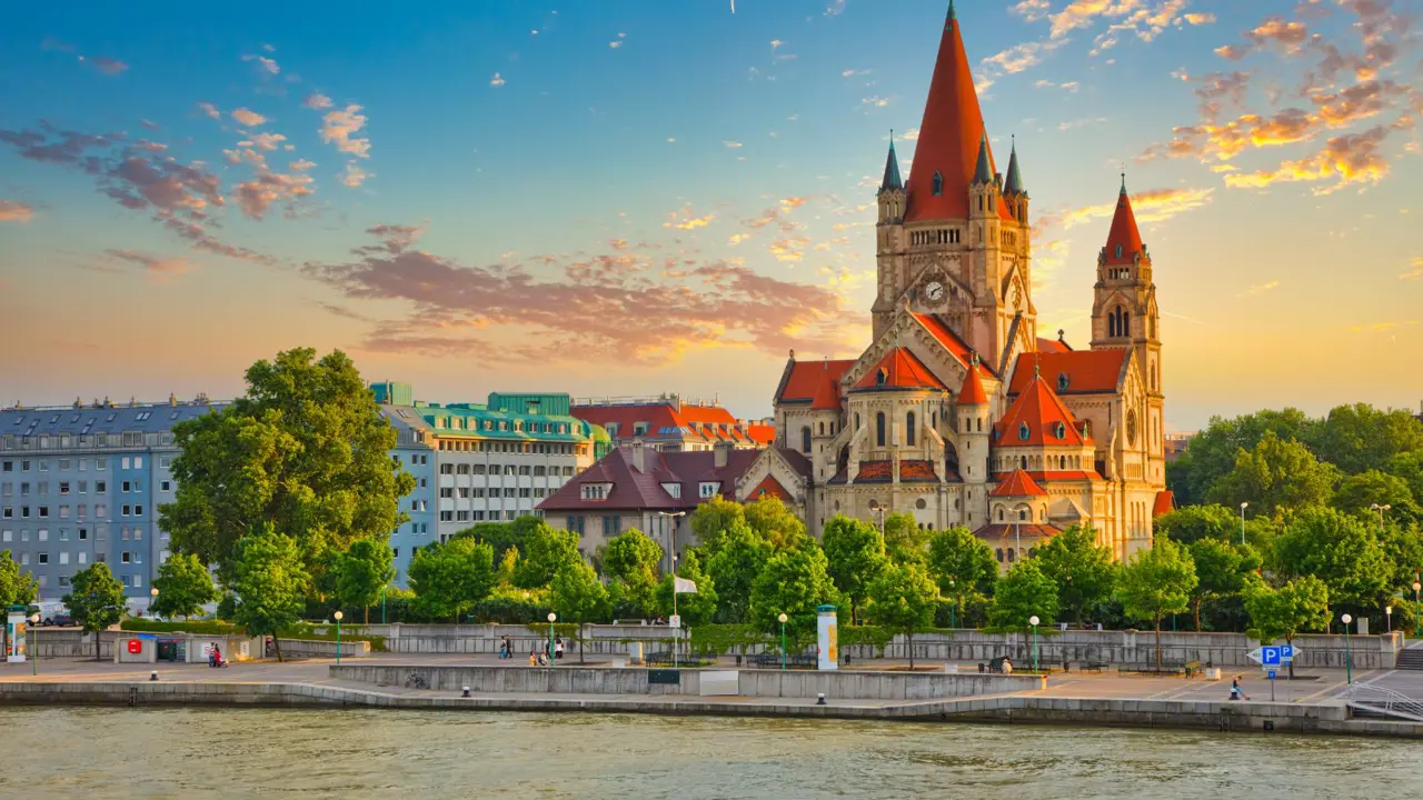 A view of the Church Heiliger Franz of Assisi at Mexikoplatz, Vienna