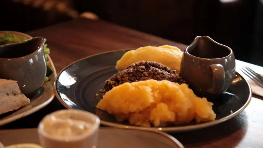 Plate of Haggis with a jug of gravy