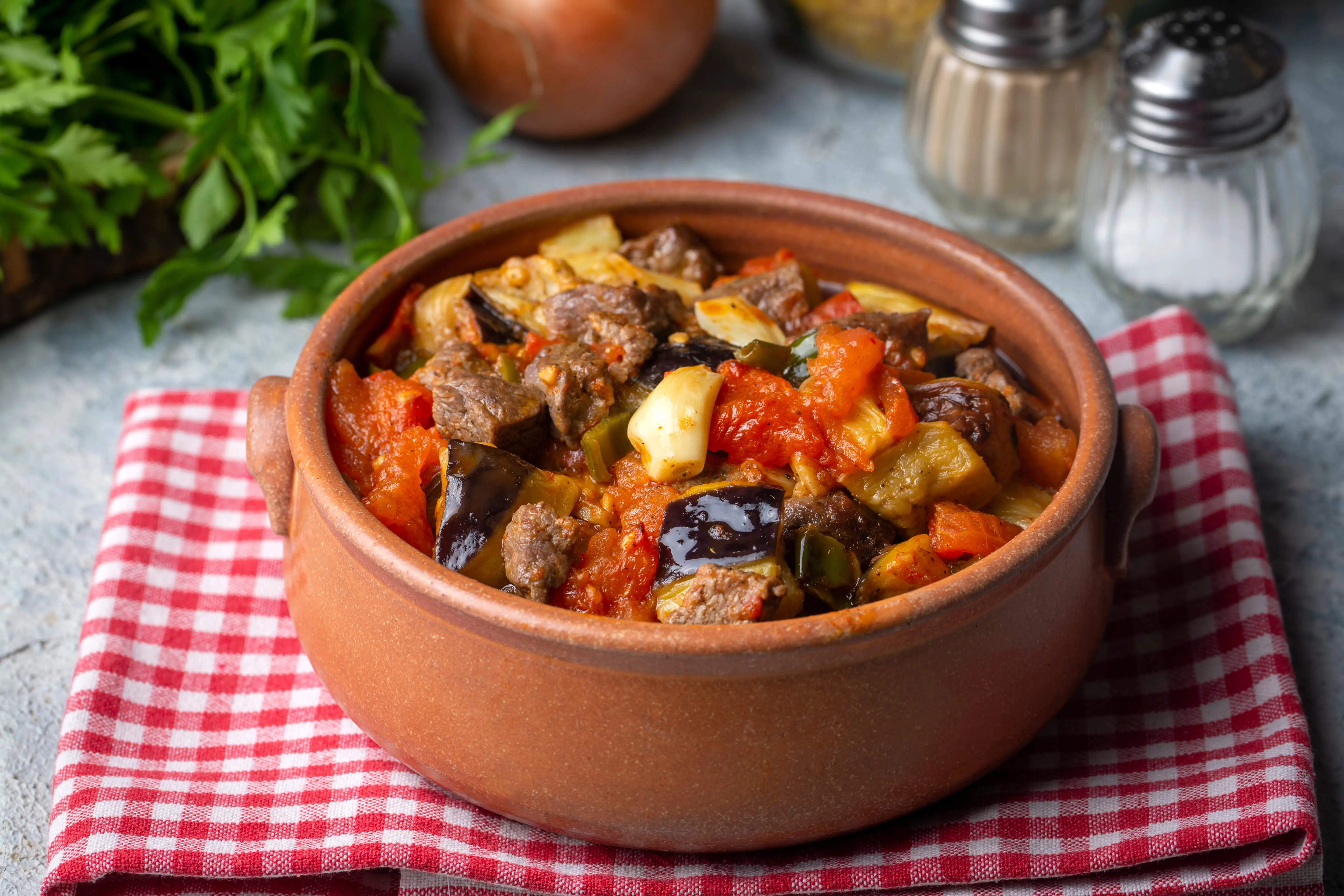Top view of Turkish dish Guvech